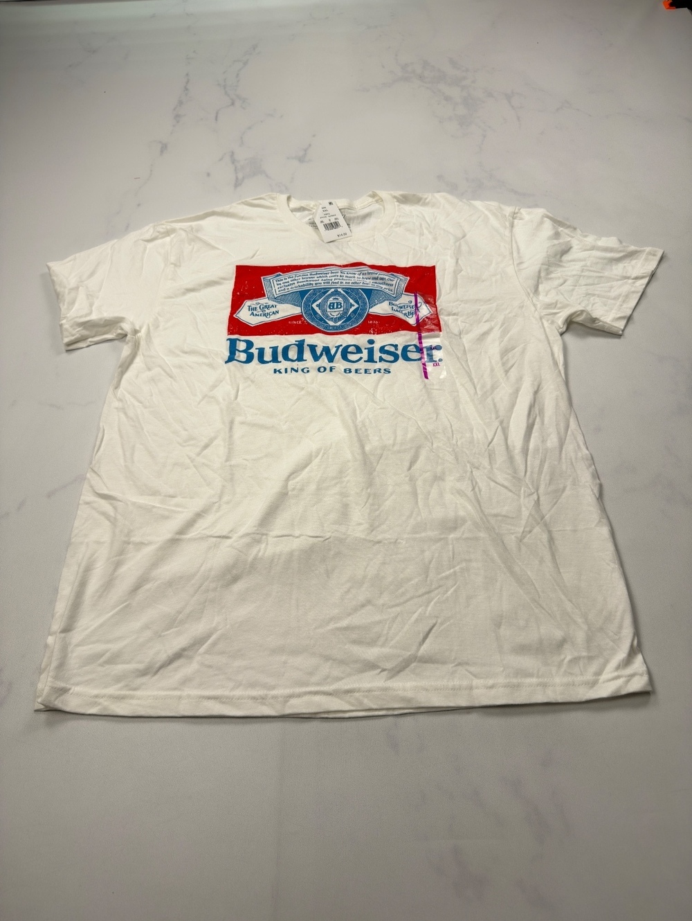 Budweiser T-Shirt White Graphic Logo Retro Vintage - Mens XXL NWT